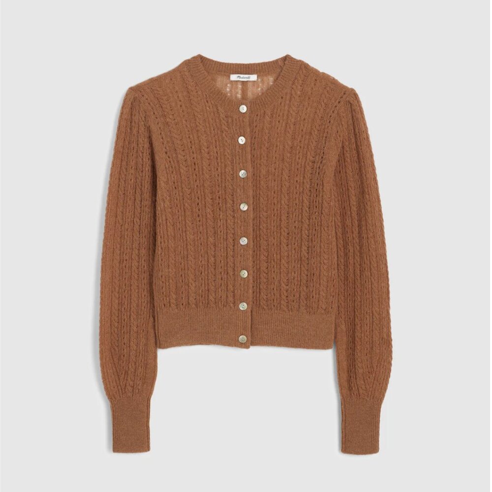 Madewell Pointelle-Stitch Cardigan in Alpaca Blend - Coffee